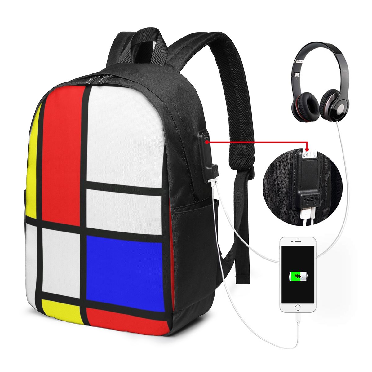 Laptop Bag - Piet Mondrian Composition Backpack Tas Notebook