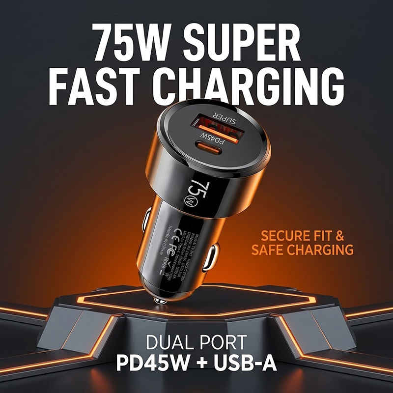 Usb C Hub - Pengisi Daya Mobil Dual Port 75W