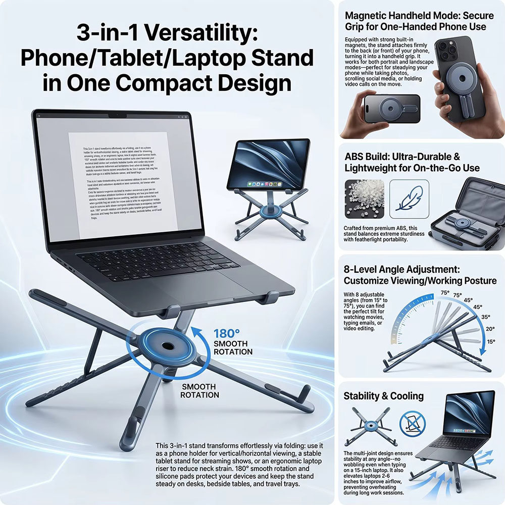 Penyangga Ponsel Magnetik Port - Laptop Stand ulasan dan harga
